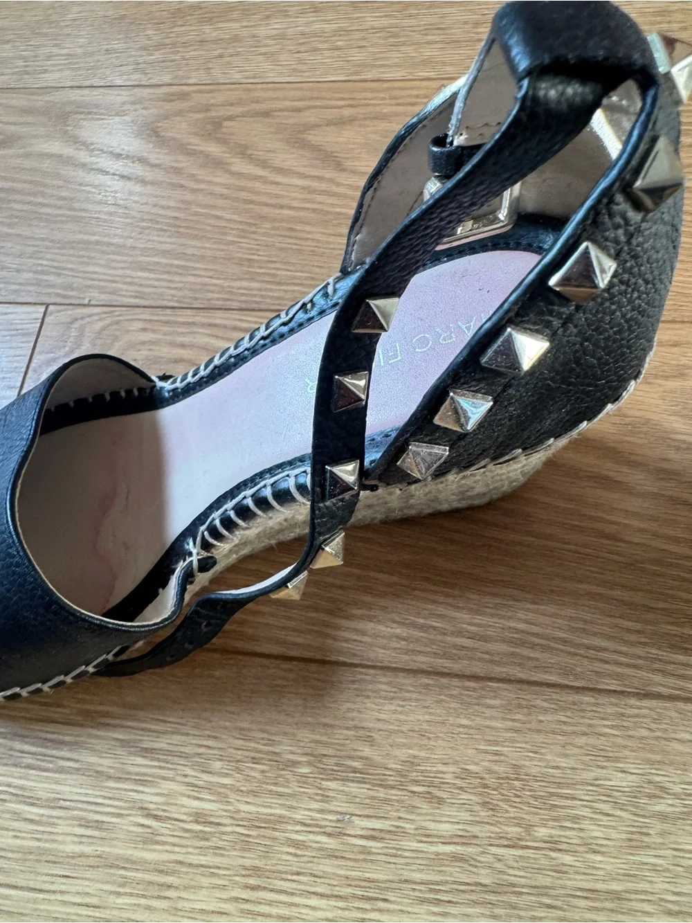 Black Studded Wedge Espadrille Sandals - Women